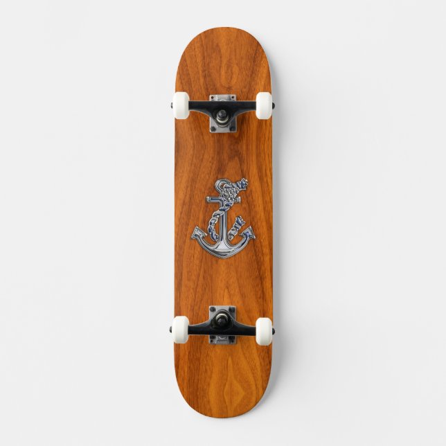 Chrome Rope Anchor on Teak Veneer Skateboard (Front)