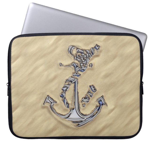 Chrome Rope Anchor on the Beach Laptop Sleeve (Front)