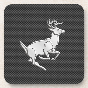 Chrome Running Deer on Carbon Fibre Decor Coaster