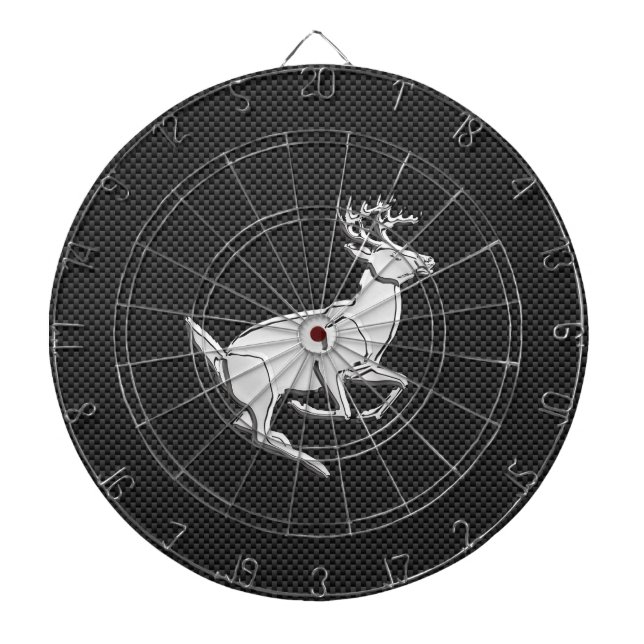 Chrome Running Deer on Carbon Fibre Decor Dartboard (Front)
