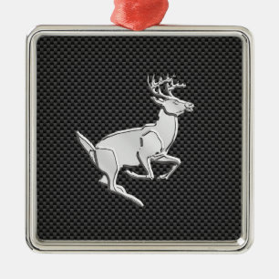 Chrome Running Deer on Carbon Fibre Decor Metal Tree Decoration
