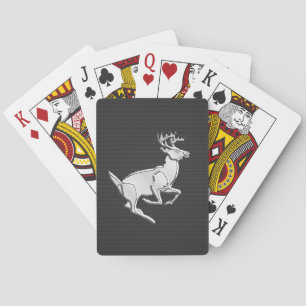 Chrome Running Deer on Carbon Fibre Decor Playing Cards