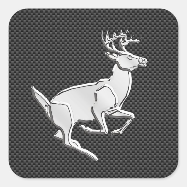 Chrome Running Deer on Carbon Fibre Decor Square Sticker (Front)