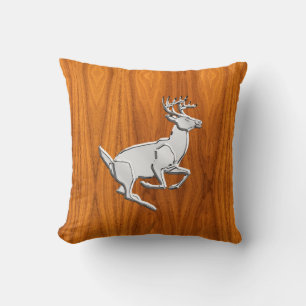 Chrome Running Deer on Fine Teak Print Cushion