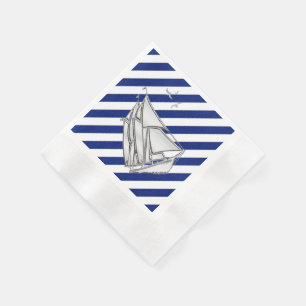 Chrome Sailboat on Navy Stripes Print Napkin