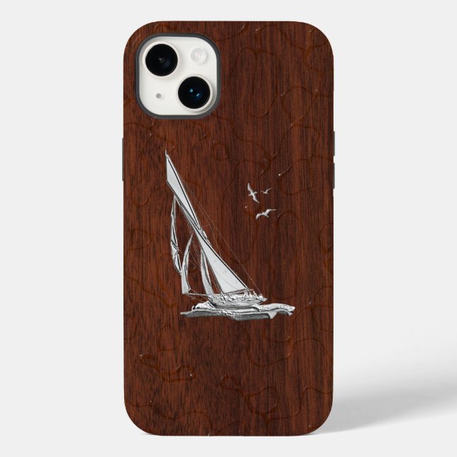 Chrome Sailboat onWet Mahogany Print Case-Mate iPhone Case (Back)