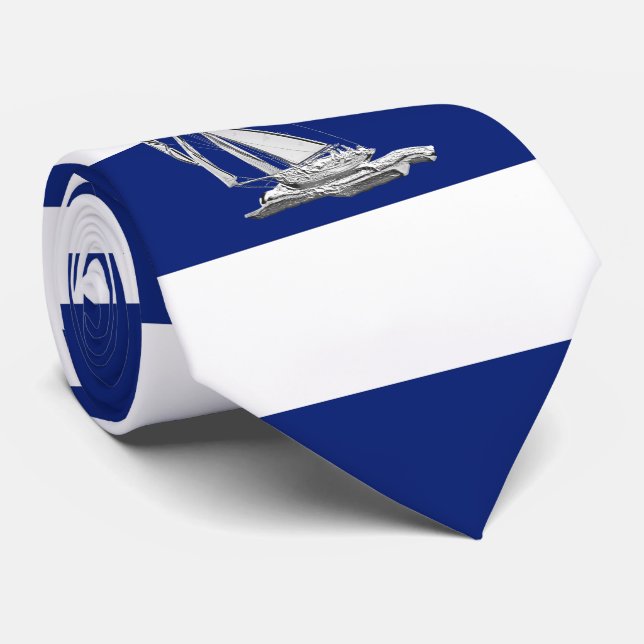 Chrome Sailing on Nautical navy blue Stripes Tie (Rolled)