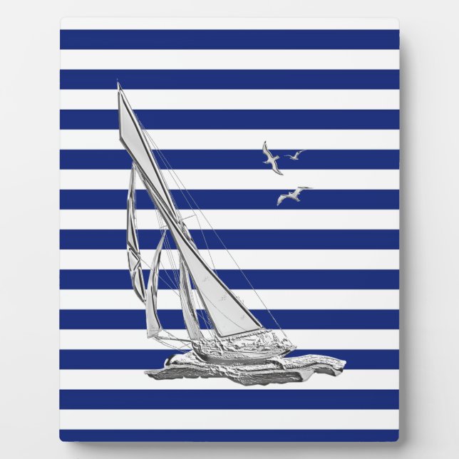 Chrome Sailing on Nautical Stripes Plaque (Front)
