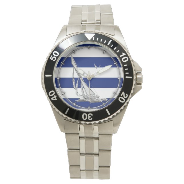 Chrome Sailing on Nautical Stripes Watch (Front)
