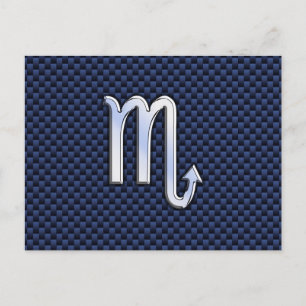 Chrome Scorpio Zodiac Sign on Blue Carbon Fibre Postcard