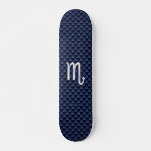 Chrome Scorpio Zodiac Sign on Blue Carbon Fibre Skateboard