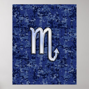 Chrome Scorpio Zodiac Sign on Navy Blue Camo