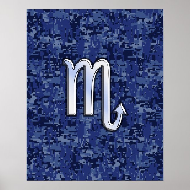 Chrome Scorpio Zodiac Sign on Navy Blue Camo (Front)