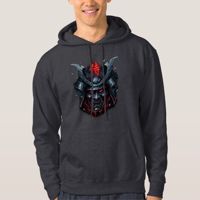 Chrome Shards Samurai-Warrior Mask Graphic Hoodie (Front)