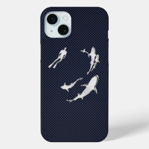 Chrome Sharks on Carbon Fibre Print iPhone 15 Mini Case