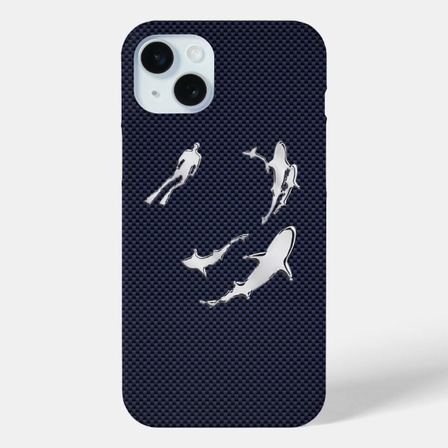 Chrome Sharks on Carbon Fibre Print Case-Mate iPhone Case (Back)