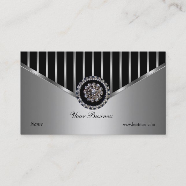 Chrome Silver Black Stripe Elegant Classy Business Card (Front)