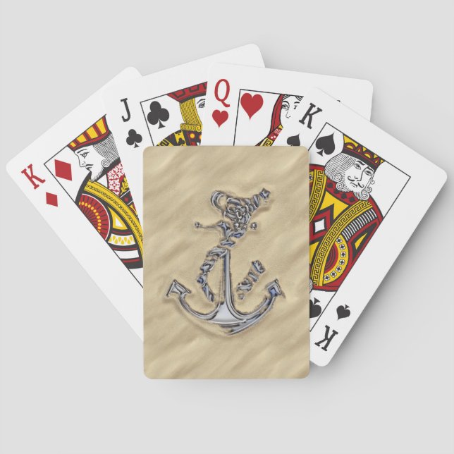 Chrome Silver Rope Anchor in the Sand Playing Cards (Back)