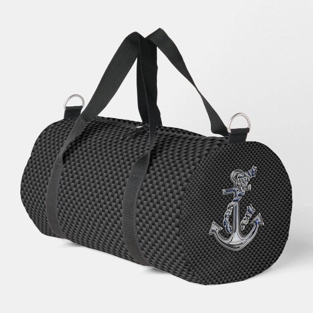 Chrome Silver Style Rope Anchor on Carbon Fiber Duffle Bag (Left Corner)