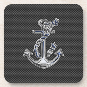Chrome Silver Style Rope Anchor on Carbon Fibre Coaster
