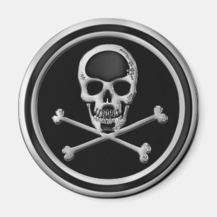 CHROME SKULL AND CROSSBONES MAGNET