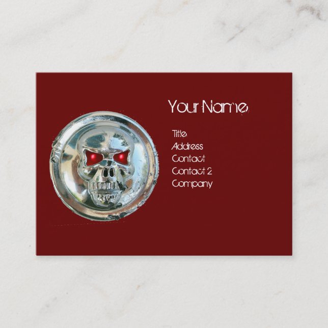 CHROME SKULL BLACK AND RED RUBY MONOGRAM BUSINESS CARD (Front)
