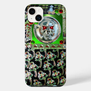 CHROME SKULL , BLACK GREEN RED EMERALD GEM STONES Case-Mate iPhone 14 PLUS CASE