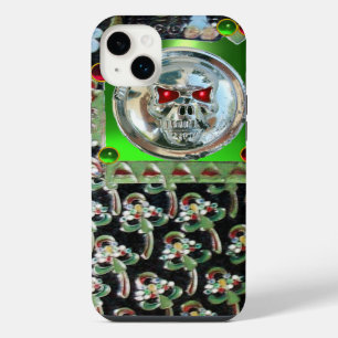 CHROME SKULL , BLACK GREEN RED EMERALD GEM STONES iPhone CASE