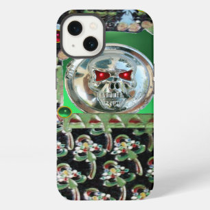 CHROME SKULL , BLACK GREEN RED JADE GEM STONES iPhone CASE