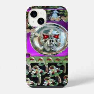 CHROME SKULL BLACK GREEN RED PURPLE GEM STONES iPhone CASE