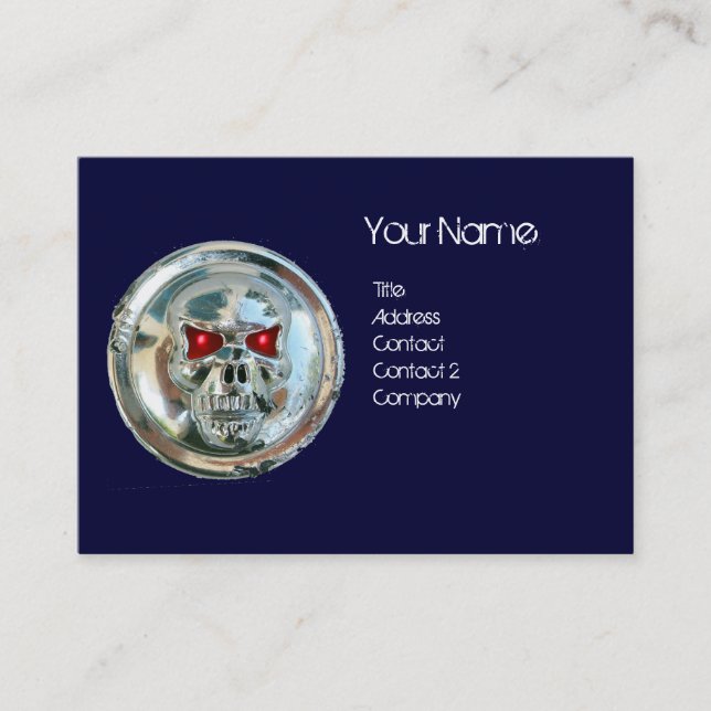 CHROME SKULL BLUE AND RED RUBY MONOGRAM BUSINESS CARD (Front)