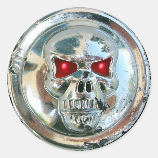 CHROME SKULL CLASSIC ROUND STICKER (Front)