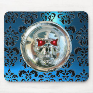 CHROME SKULL ,Damask, Blue Sapphire Mouse Pad