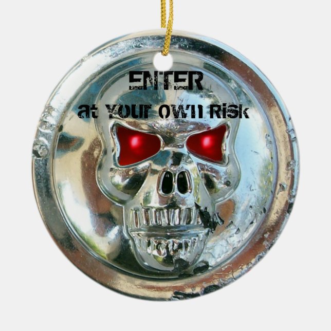 CHROME SKULL DAMASK DOOR HANGER CERAMIC ORNAMENT (Front)
