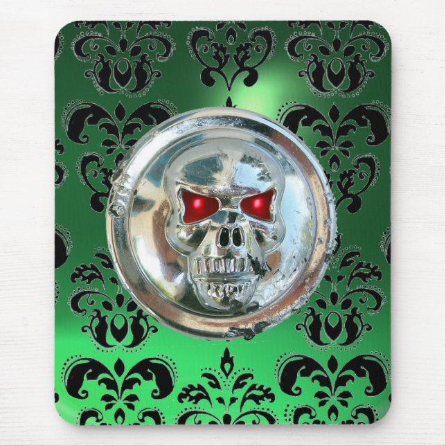 CHROME SKULL ,Damask, Green Jade Mouse Pad (Front)