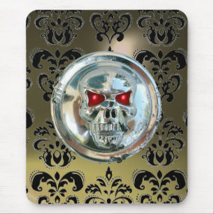 CHROME SKULL ,Damask, Grey Agate Mouse Pad