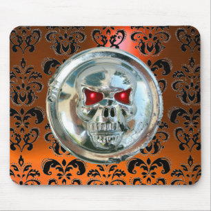 CHROME SKULL ,Damask, Orange Agate Mouse Pad
