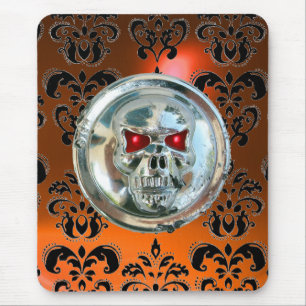 CHROME SKULL ,Damask, Orange Agate Mouse Pad