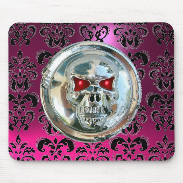 CHROME SKULL ,Damask, Pink Amethyst Mouse Pad (Front)