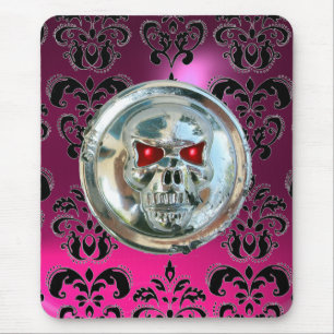 CHROME SKULL ,Damask Pink, Purple Amethyst Mouse Pad
