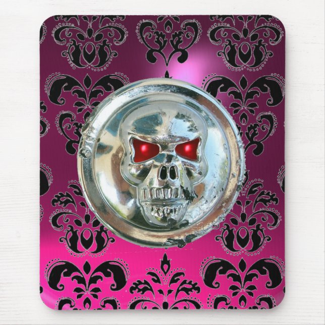 CHROME SKULL ,Damask Pink, Purple Amethyst Mouse Pad (Front)