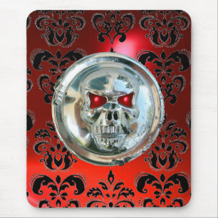 CHROME SKULL ,Damask, Red Ruby Mouse Pad