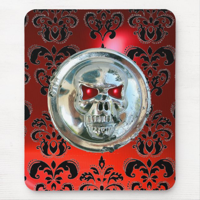 CHROME SKULL ,Damask, Red Ruby Mouse Pad (Front)