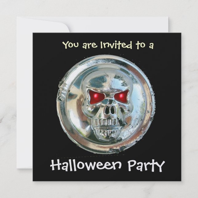 CHROME SKULL HALLOWEEN PARTY Ice Metallic Invitation (Front)