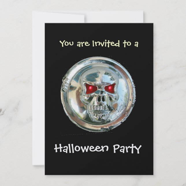 CHROME SKULL HALLOWEEN PARTY Ice Metallic Invitation (Front)