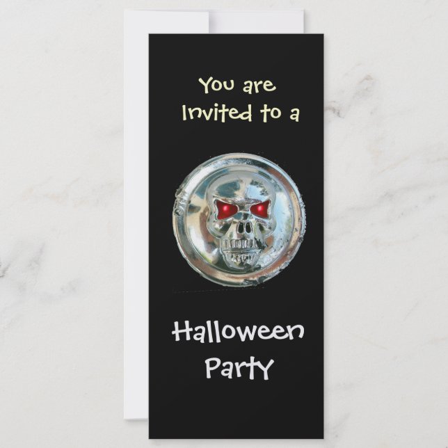 CHROME SKULL HALLOWEEN PARTY Ice Metallic Invitation (Front)