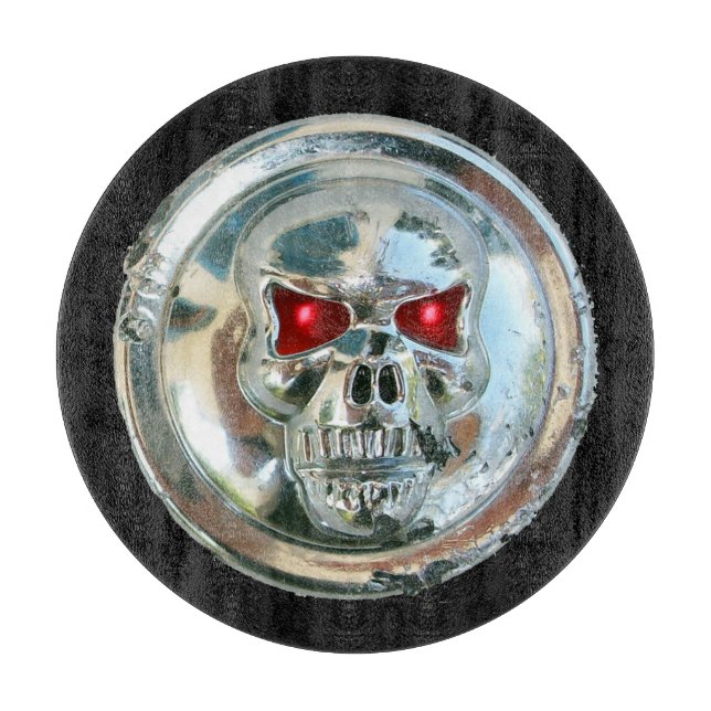 CHROME SKULL IN BLACK CUTTING BOARD (Front)