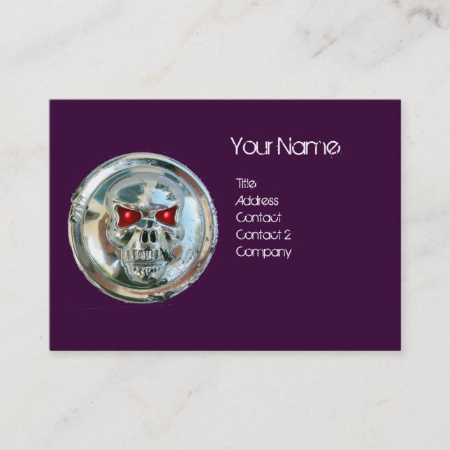 CHROME SKULL PURPLE AND RED RUBY MONOGRAM BUSINESS CARD (Front)