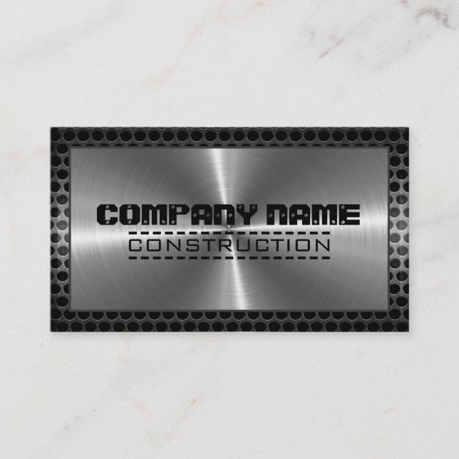 Chrome Stainless Metal Modern Border Business Card (Front)