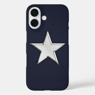 Chrome Star on Carbon Fibre Print iPhone 16 Case